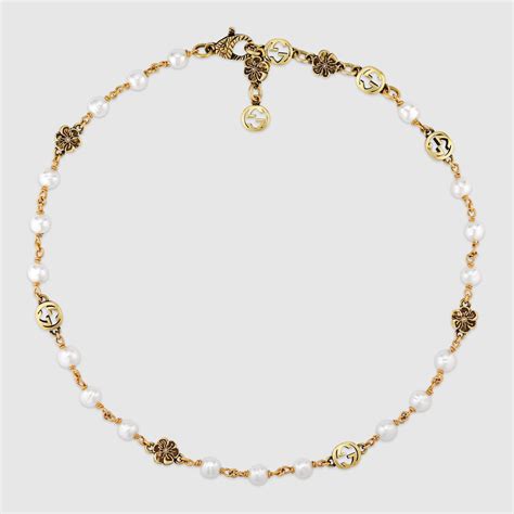 gucci interlocking g flower pearl necklace|gucci interlocking g necklace men's.